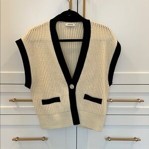 Sandro V-Neck Sweater Vest in Black and Cream